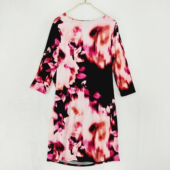 Jennifer Lopez Black Pink Floral Fold Over 3/4 Sleeve Midi Dress P6386 - Picture 4 of 8